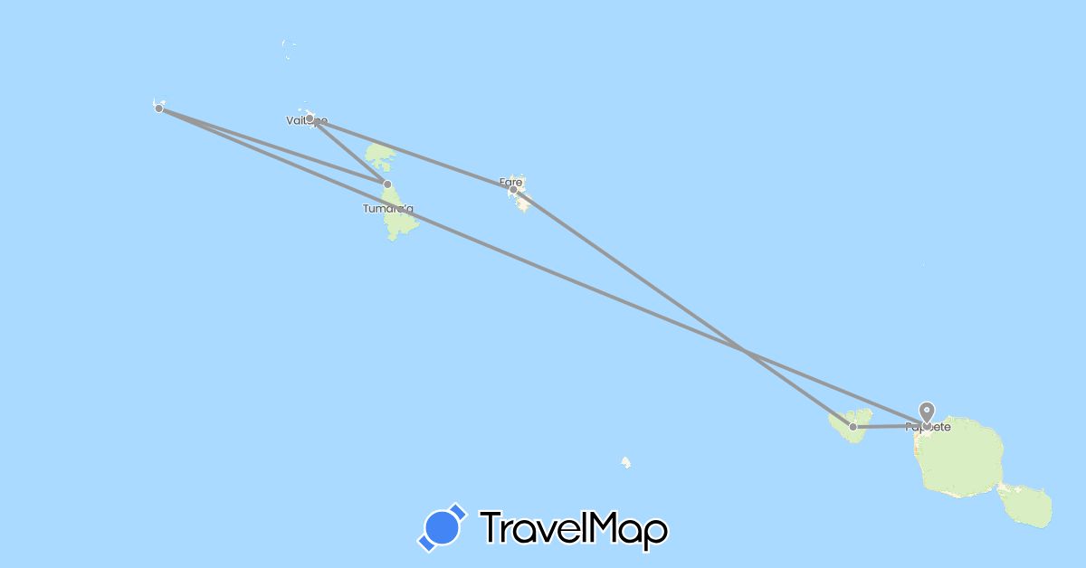 TravelMap itinerary: driving, plane in French Polynesia (Oceania)